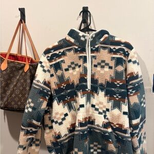 Wrangler Men's Geometric Zip-Up Sweater - Cream, Brown, Blue